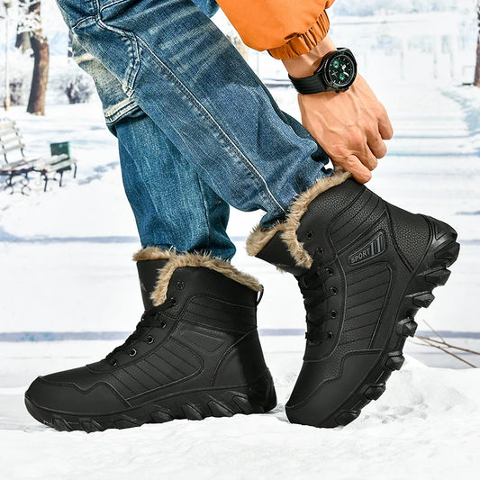 2024 New Winter men boots Slippers Warm Men Shoes Waterproof Non-Slip Plush Sneakers Male leather Boots Plus size 48