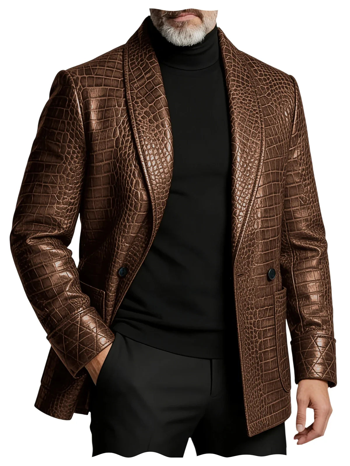Men's Crocodile Pattern Leather Blazer 1 Button Shawl Collar Tuxedo Jacket Formal Business Wedding Coat Luxury Suit Outerwear