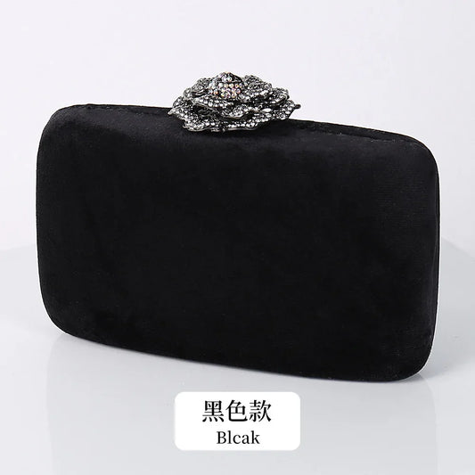 New Winter Velvet Clutch Bag Diamond Flower Lock Elegant Evening Bag Luxury Designer Purse Wedding Chain Clutch