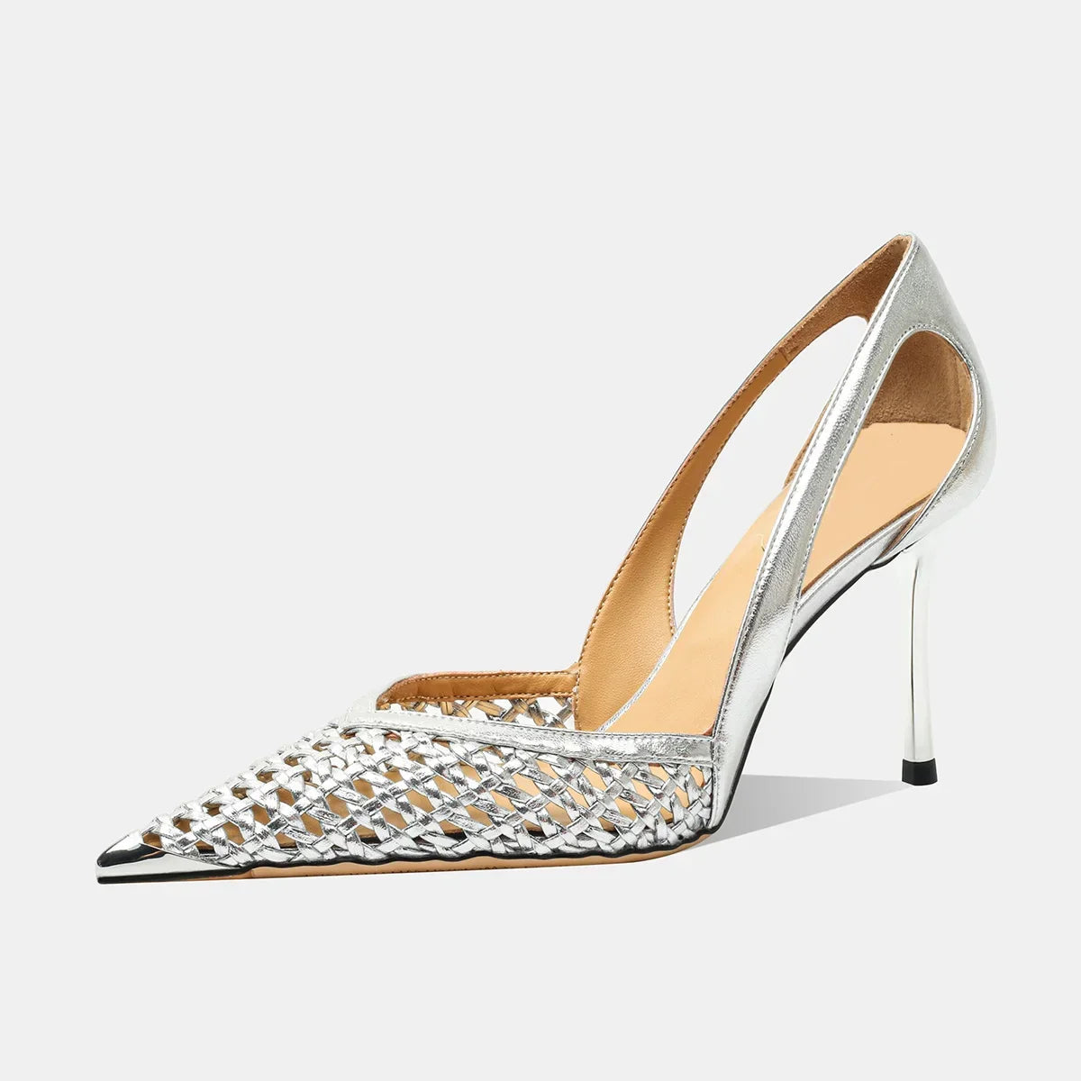 Women Hollow Sandals Elegant Pointed Toe Metal Straps High Heels Shoes Women Elegant Fashion Concise Sandals Zapatos De Mujer