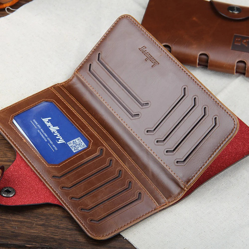 Men's PU Vintage Wallet, 13 Card Slots + 3 ID Windows, Ticket Storage, Soft & Wear - Resistant Long Purse