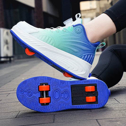 New Glow-in-the-dark Rotary Roller Skates Girls Invisible Four-wheel Retractable Walk-on Shoes Boy for Students Sizes 29-41