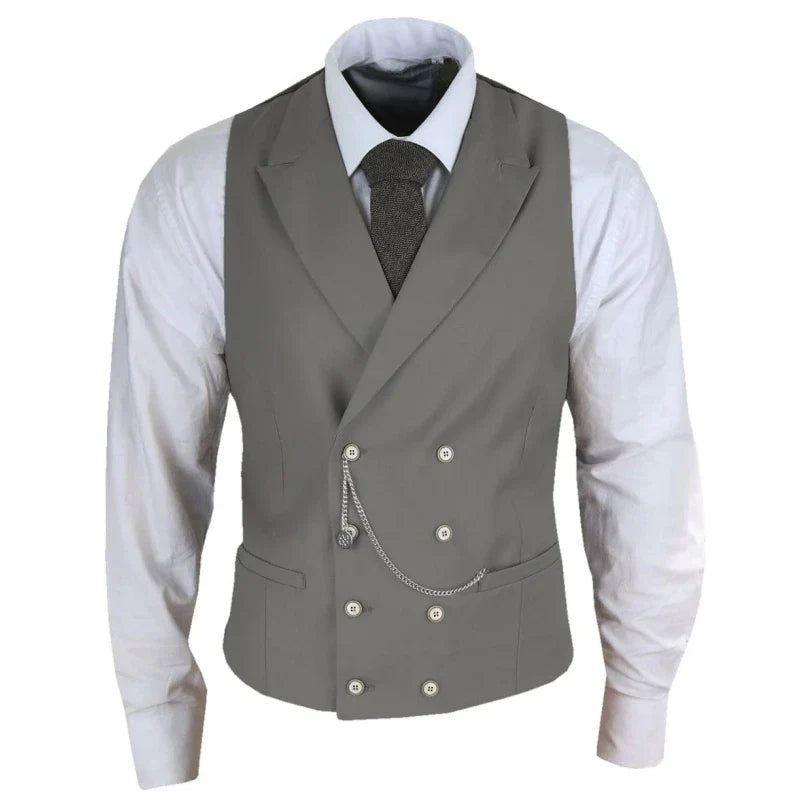 Men Vest White Solid With Lapel Double Button Waistcoat For Banquet Birthday Wedding Business Work Formal Set Men Suit Vest