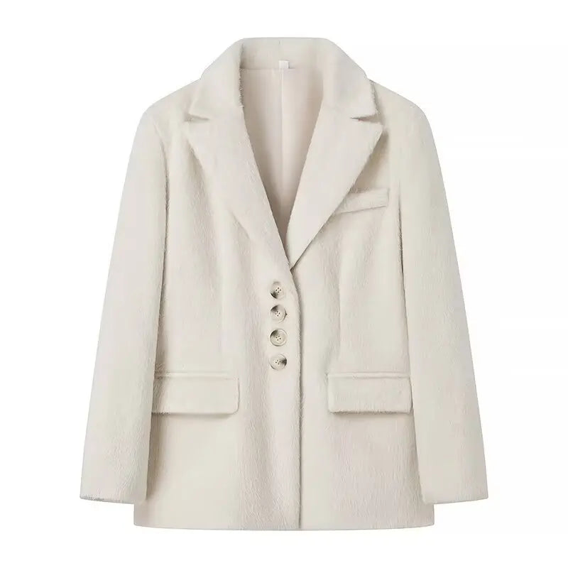 2026 Women Winter Blazer Coat Turn Down Collar Warm Coat Turn Down Collar Fashion Design Blazer Feminino Tops Clothes