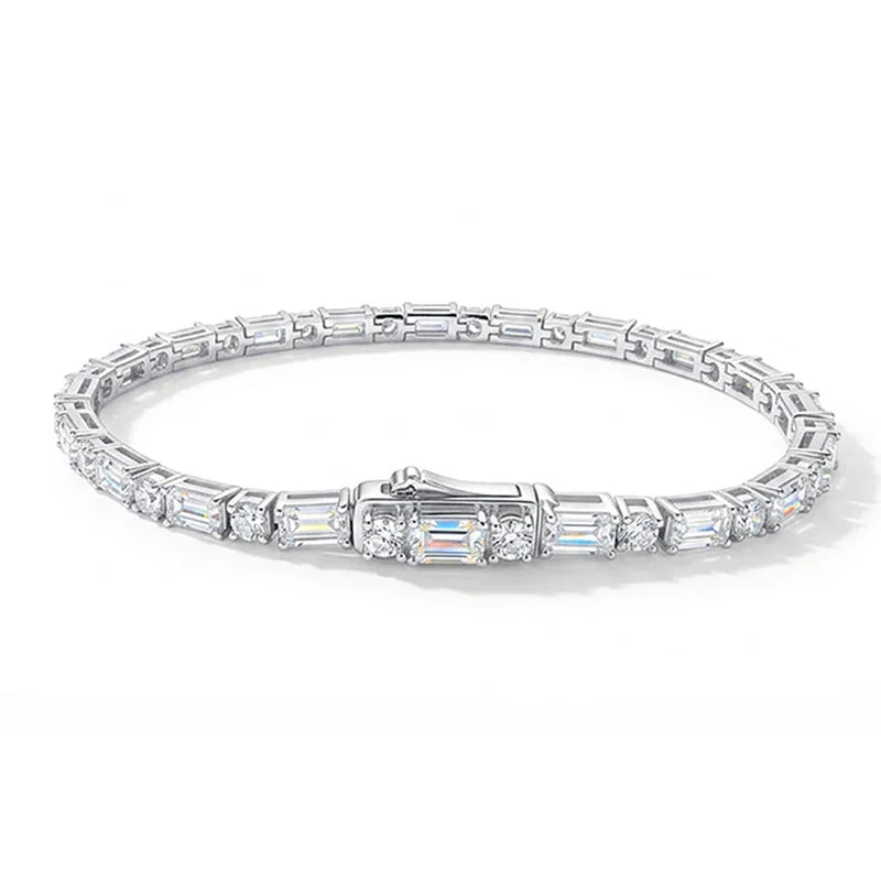 Emerald Cut Original Moissanite Tennis Bracelet for Women Men Hip Hop Jewelry Full Diamond Chain S925 Sterling Silver