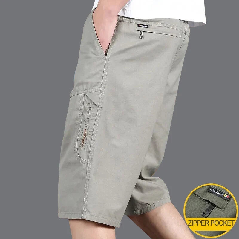 Men's Cargo Shorts Casual Hiking Fishing Shorts Big Size Mens Fashion Zipper Pockets Drawstring Elastic Waist Short