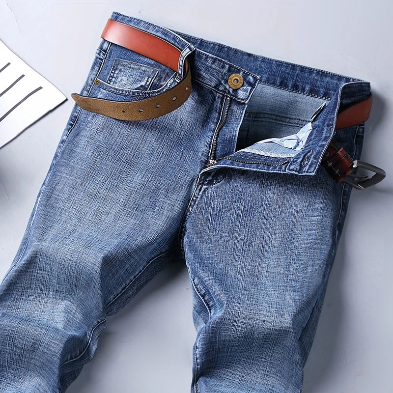 Spring Autumn Business Men Jeans Casual Straight Stretch Fashion Classic Black Sky Blue Grey Work Denim Trousers Brand Clothing