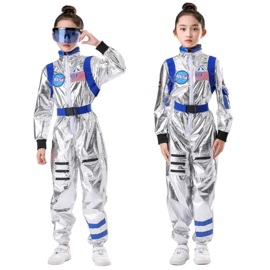 Kids Astronaut Costume Silver Astronaut Cosplay Fantasia Disguise Children Jumpsuit Spaceman Outfits Hallowee Carnival Suit
