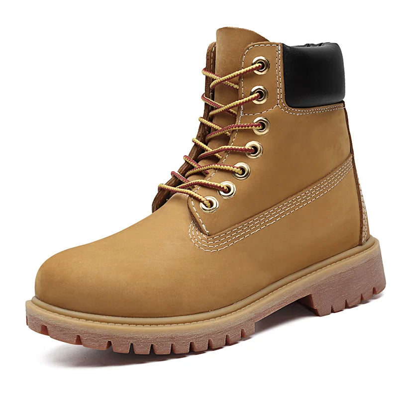 Anti-Slip High-Top Boots Men's Winter Fce Lined Workwear Boots Briti Sle Boots Rubber Outsole Leather Upper