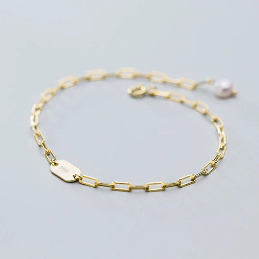 Bracelet simple en argent sterling 925 tricolore pour femmes, bracelet géométrique ovale en perles de style coréen, cadeau de joaillerie fine