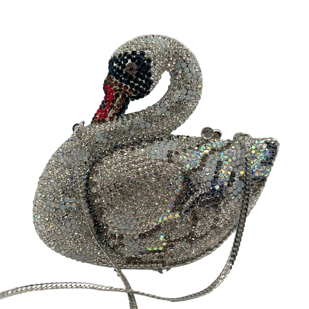 New Product Colorful Jewelry Crystal Swan Evening Bag Luxury Ladies Boutique Evening Bag With High Quality