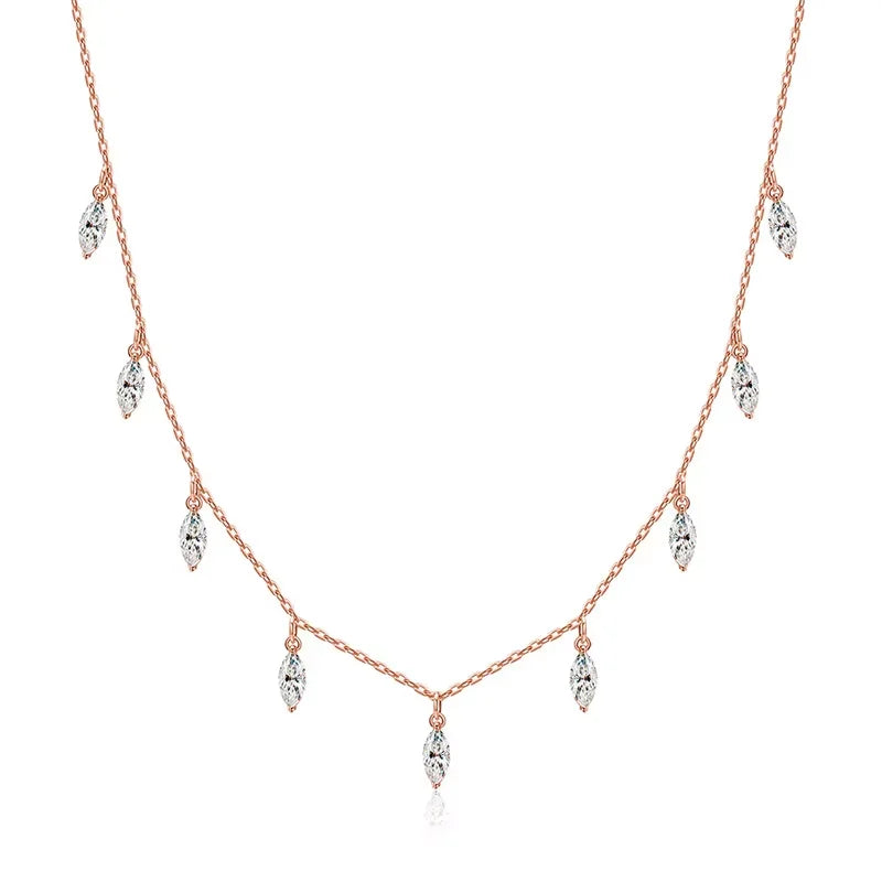Certified 3*6mm Marquise Cut Moissanite Necklace 9 Gems Pendant Girls Gift Lab Diamond Chain 100% Real Pure 925 Silver