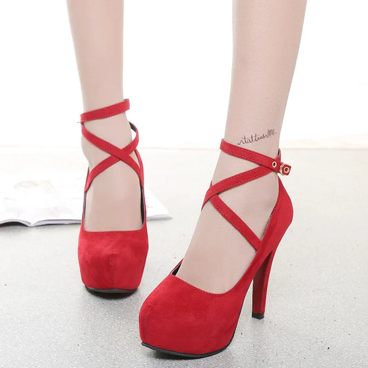 2024 Summer Outdoor Dress Ankle Strap Bukle Strap Women's Pumps Round Toe Thin Heel Shoes for Women High Heel Shallow Shoes