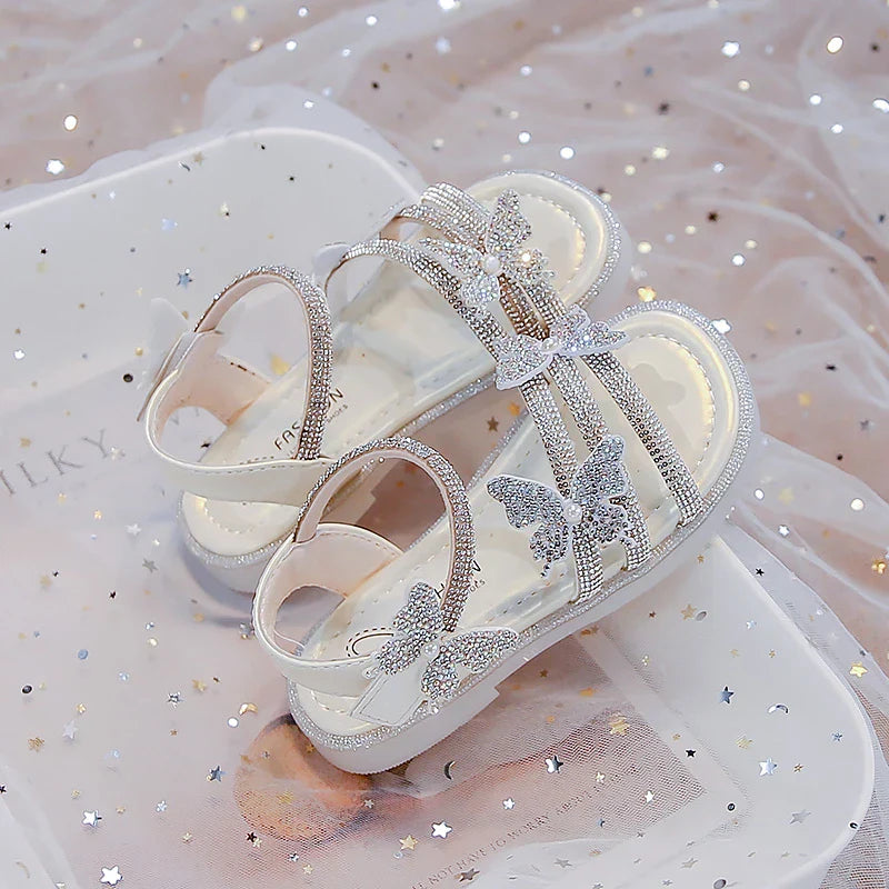 Kids Strappy Sandals for Girls 2025 New Summer Toddler Beach Shoes with Sparkly Sequins Soft Sole Princess Girls Party Flats