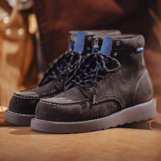 Men's Retro Brown High Top Work Boots Chunky Sole Lace-Up Cow Suede Thermal Combat Boots for Autumn and Winter Shoes