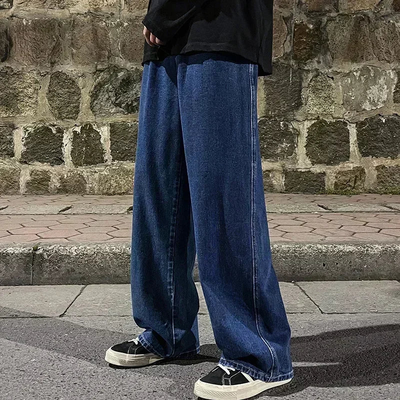 Spring and Autumn New American Drawstring Jeans for Men, Loose and Versatile Casual Pants, Trendy Washed Men's Pants