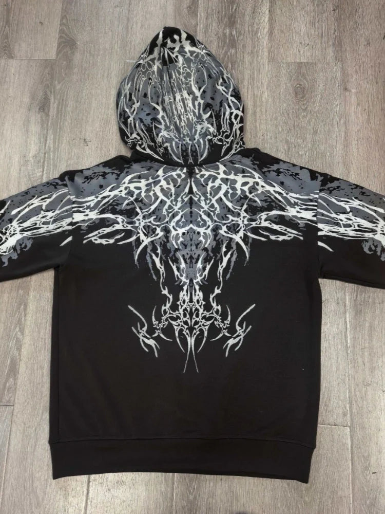 Mens Hoodie Harajuku Y2K Streetwear Lightning Graphic Print Zip Up Hooded Sweatshirt Gothic Punk Loose Fit Glow Unisex Fashion