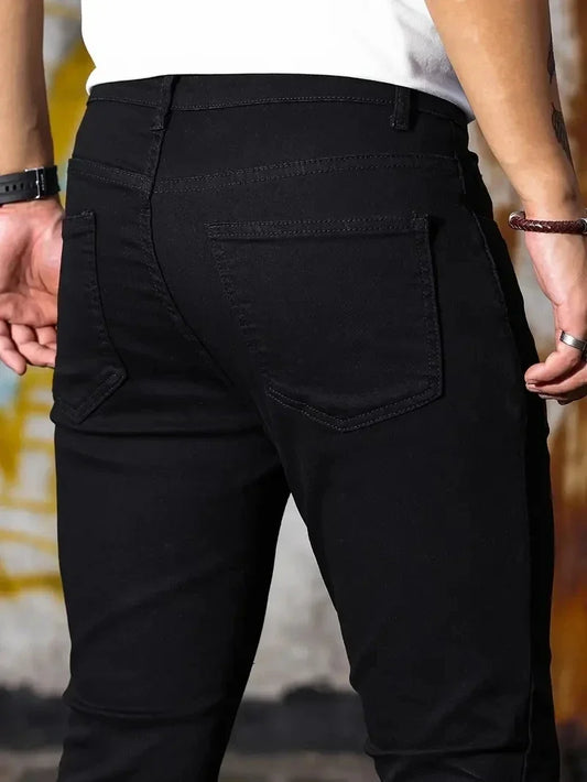 Men Jeans Skyblue Black Zipper Stretch Jeans Casual Slim Fit Trousers Male Plus Size Pencil Pants Denim Skinny Jeans for Men