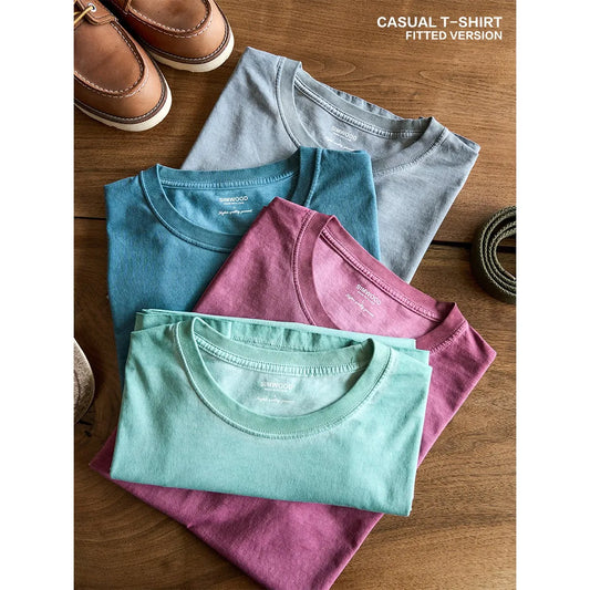 2026 Summer Autumn New Washed T-shirts Men Vintage 100% Cotton Tops Plus Size Brand Clothing