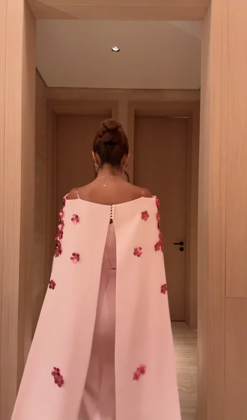 Dubai Elegant Vintage Customize Pink Formal Occasion Prom Dresses Flower Applique Evening Party Gowns فستان مناسبات