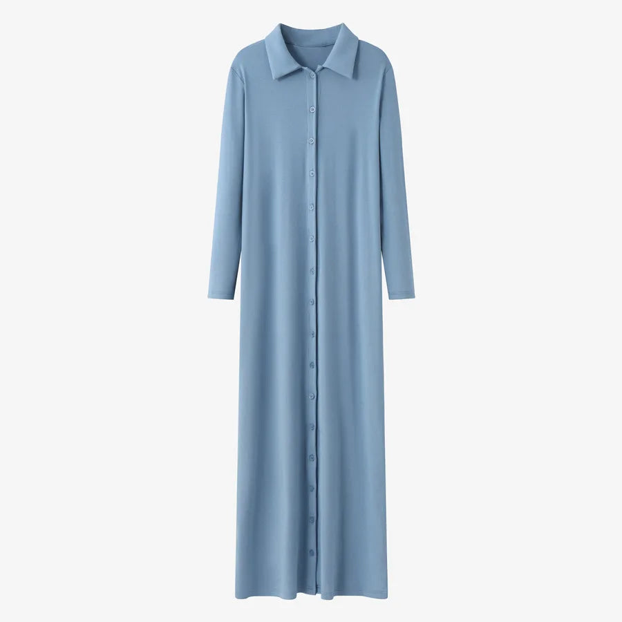 AS 2024 maxi dress button design woman clothes full sleeve Ankle Length comfortable ribbing clothing ( Ship out in 1 day)