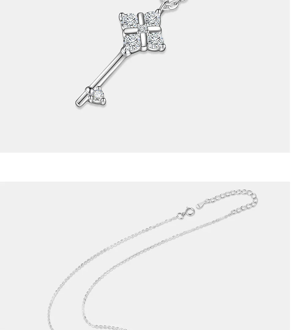All Moissanite Necklace for Women S925 Pure Silver Laboratory Diamond Key Pendant Luxury Fashion Jewelry Party Gift