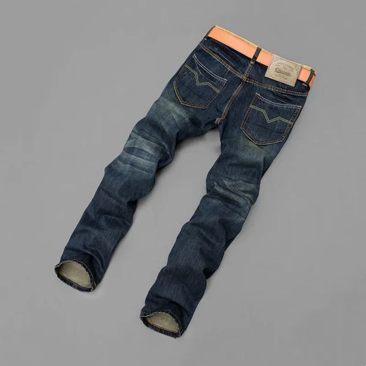 Men Jeans Retro Nostalgic Long Pants Casual Versatile Denim Pants Fashionable and Trendy Brand Washed Straight Leg Distressed