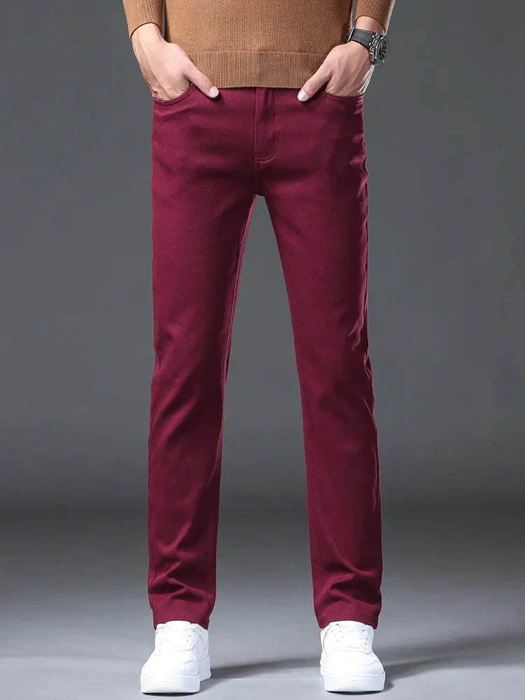 Men’s Korean Style Slim Straight Jeans Spring Cotton Stretch Denim Pants Comfort Fitted Casual Fashion Soft Male Daily Trousers
