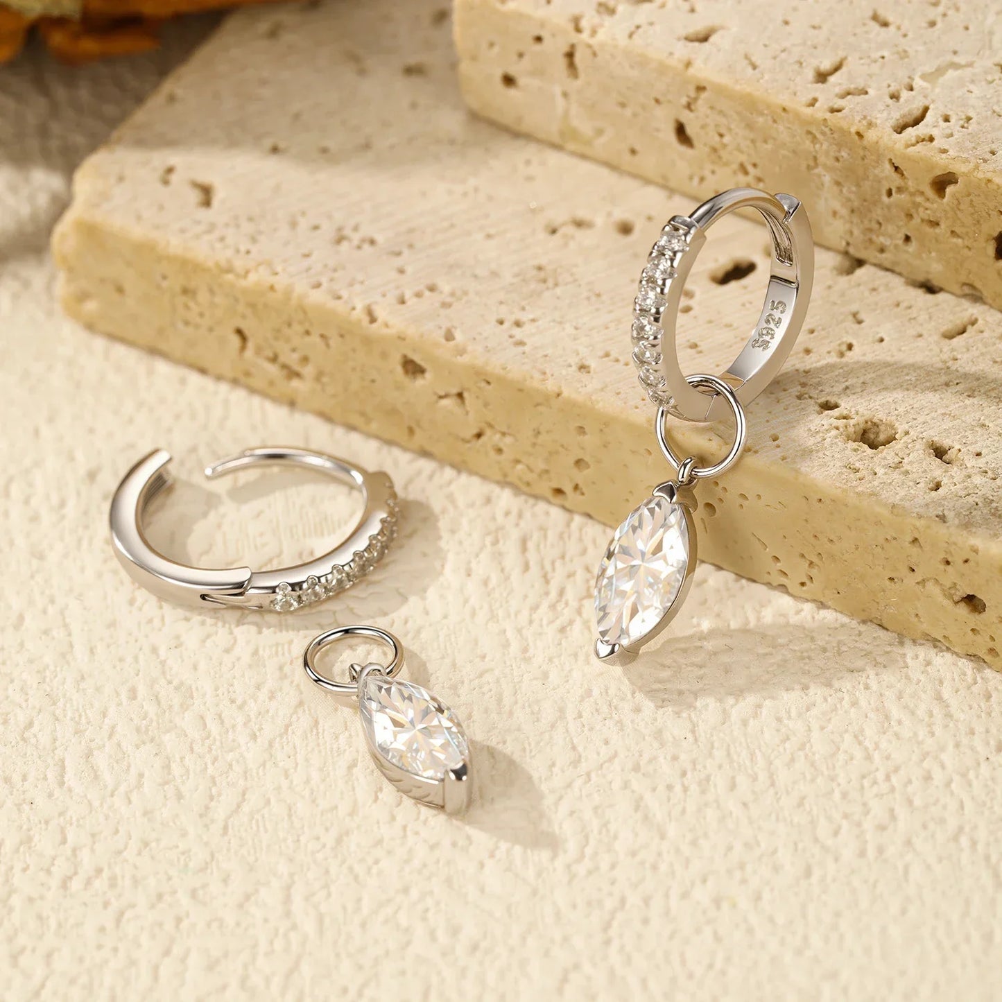 0.5Ct D Color Rhombic Moissanite Ear Buckles 925 Sterling Silver Luxury Shiny Hoop Earrings for Women Wedding Jewelry