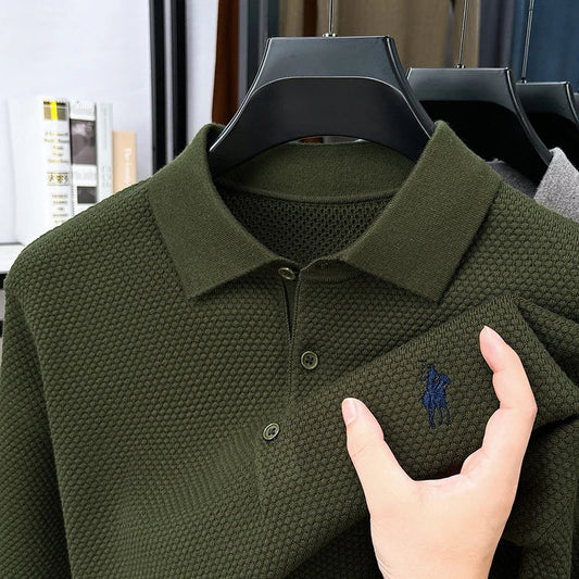Light Luxury Cotton Long Sleeved T-shirt Men's Fashion Trend Lapel Autumn Paul Embroidery Polo Shirt Men's Long Sleeved Clothes