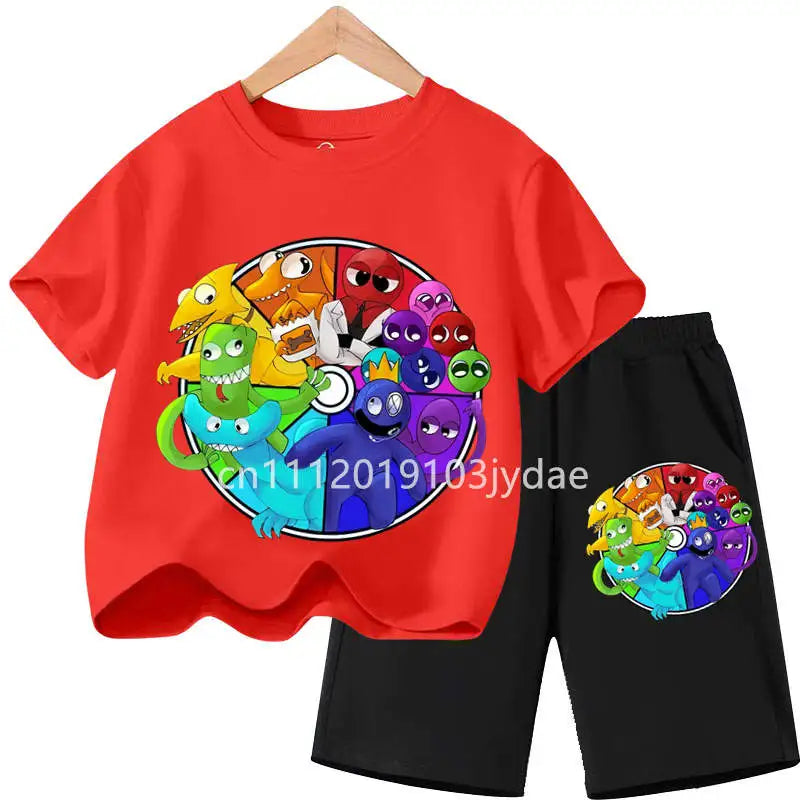 Kids Rainbow T-shirt Friends Girls Boys Clothes Summer Short Sleeve Tshirt Set Cartoon Tee Tops Game Anime Shirts Camiseta