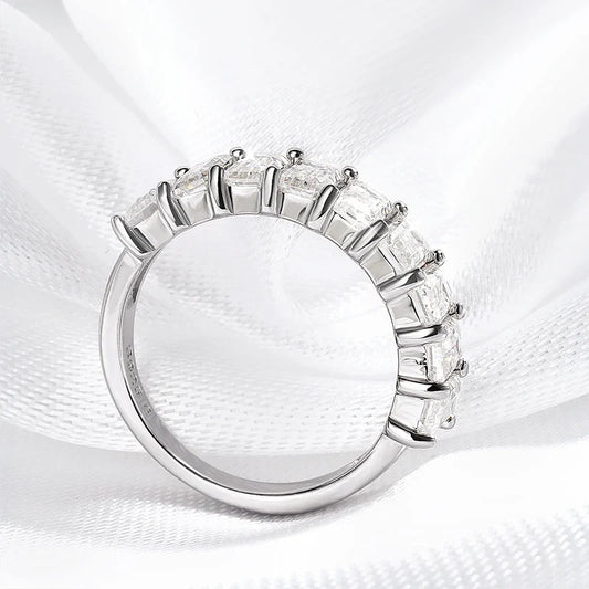 Each 3*5mm 0.5CT Emerald Cut Moissanite Ring for Women 1/2 Eternity Bands Lab Diamond Jewelry Pure 925 Silver Girl Ring