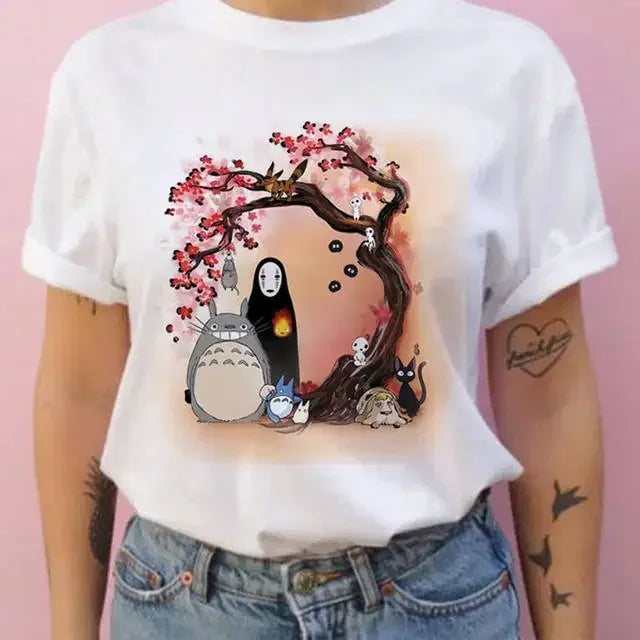 Summer men and women short-sleeved Studio Ghibli Totoro T-shirt Harajuku Kawaii Totoro Ghibli comfortable casual T-shirt Y2k Top