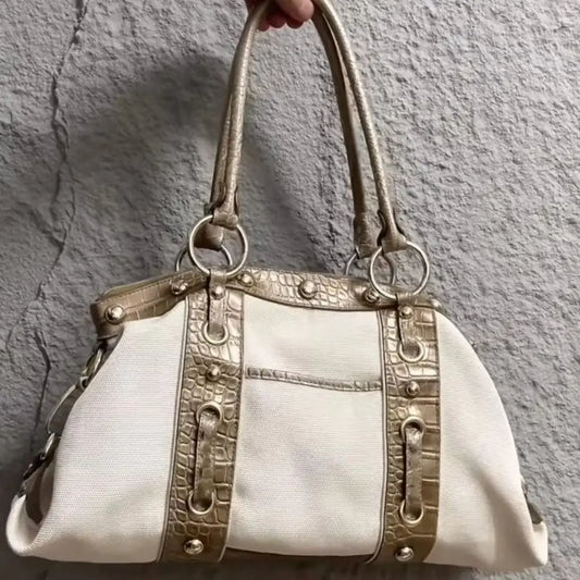 Vintage Style Y2K Patchwork Shoulder Bag Riveted Design Large Capacity Underarm Bag Handbags Women Casual Wear