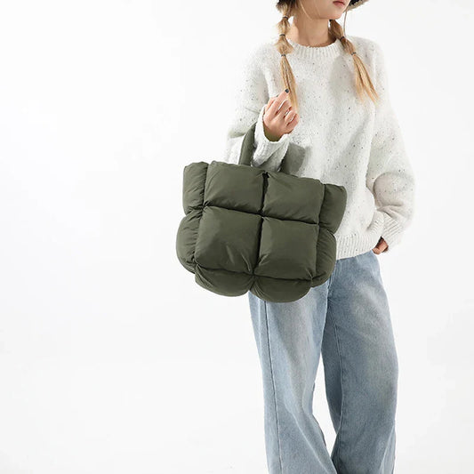 Fashion Soft Puffer Tote Bag Designer Quilted Women Shoulder Bags Nylon Padded Lady Handbags Down Cotton Warm Winter Shopper Bag