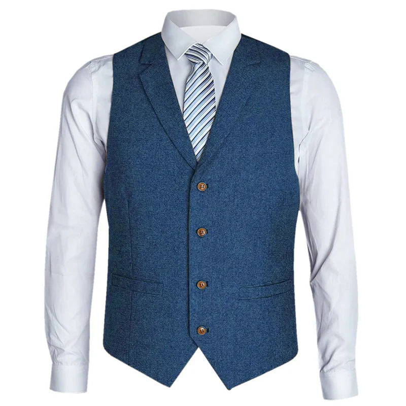 Men Vest Black Herringbone Single Button With Lapel Waistcoat For Birthday Wedding Business Banquet Work Men Suit Vest