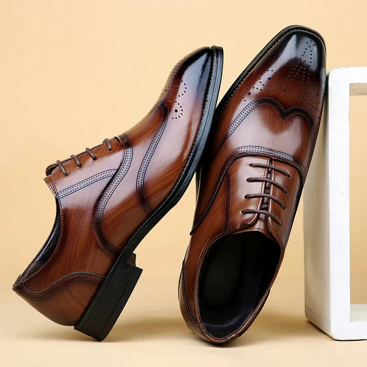 Luxury Brand Men's Glossy Leather Shoes Classic Brogue Shoes Lace Up Men's Office High-quality Business Shoes Big Size:38-48
