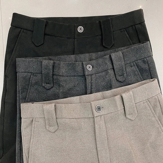 Autumn Winter Thickened Woolen Men Suit Pants New Solid Keep Warm Casual Slim Straight Pant Business Office Social Dress Pants