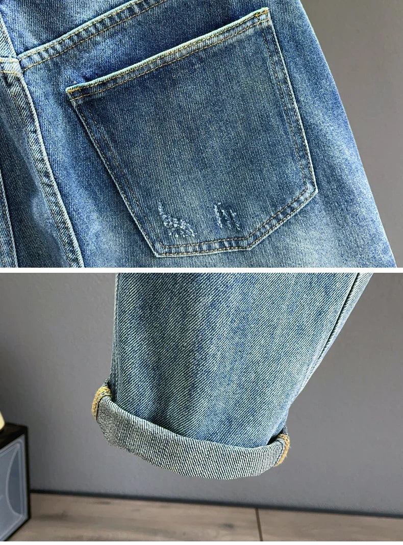 New Men's Ripped Jeans Personality Fashion Tapered Hole Frayed Denim Trousers Streetwear Casual Vintage Blue Pants Male Clothes