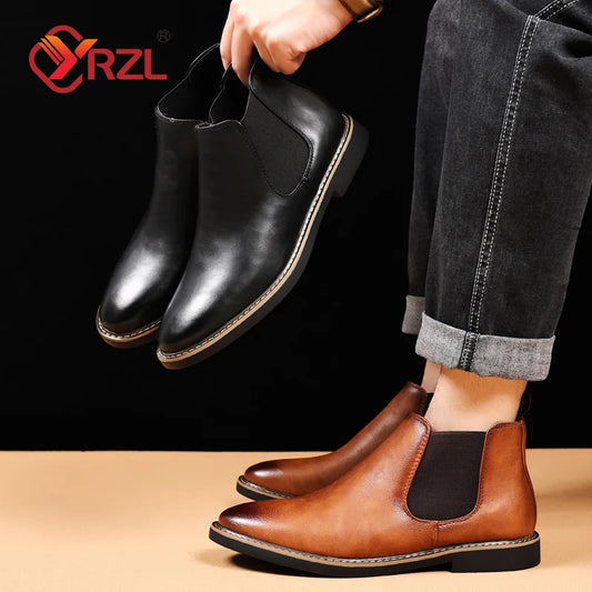 39~47 Men Chelsea Boots Brand Retro Comfortable PU Leather Ankle Boots Men 2025 Fashion Black Brown Mens Boots