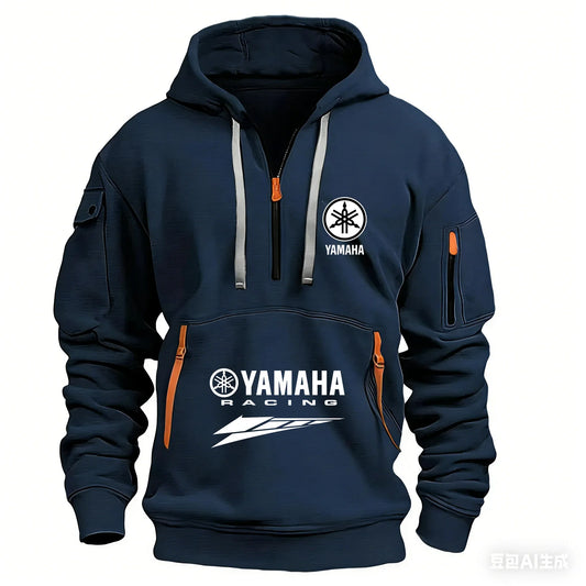 2026 New Yamaha Logo Racing Motorcycle Racing Outdoor Sports Men's Half Zipper Pocket Women's Large Hoodie