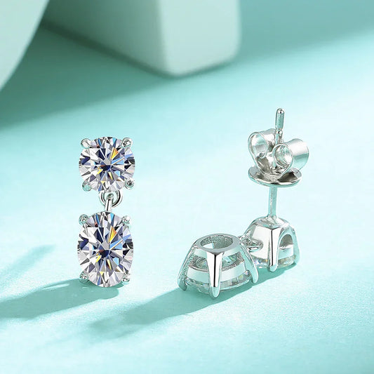 3cttw Certified Oval/Round Cut Moissanite Diamond Drop Earrings for Women 100% 925 Sterling Silver Stud Earring Fine Jewelry