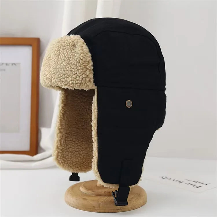 2025New Unisex Winter Hats with Ear Flaps Cotton Trapper Hat Aviator Windproof Ski Cap Buckle Closure Ushanka Outdoor