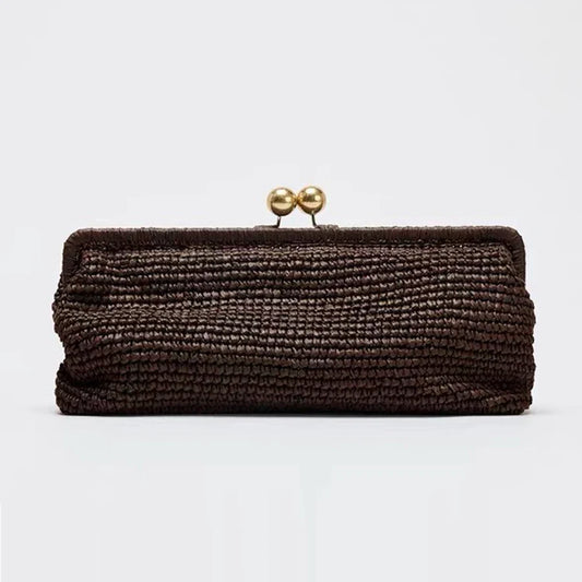 Fashion Kisslock Straw Bag Designer Clip Shell Woven Shoulder Crossbody Bags Handmade Summer Beach Bag for Holiday 2026