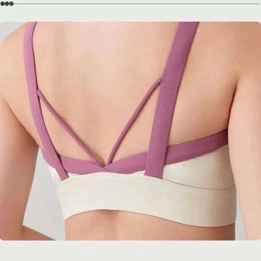 Women's Color-Block Quick-Drying Yoga Fitness Suit Cross-Back Sports Bra High-Waist Hip-Lifting Pants Gym Workout Ensemble