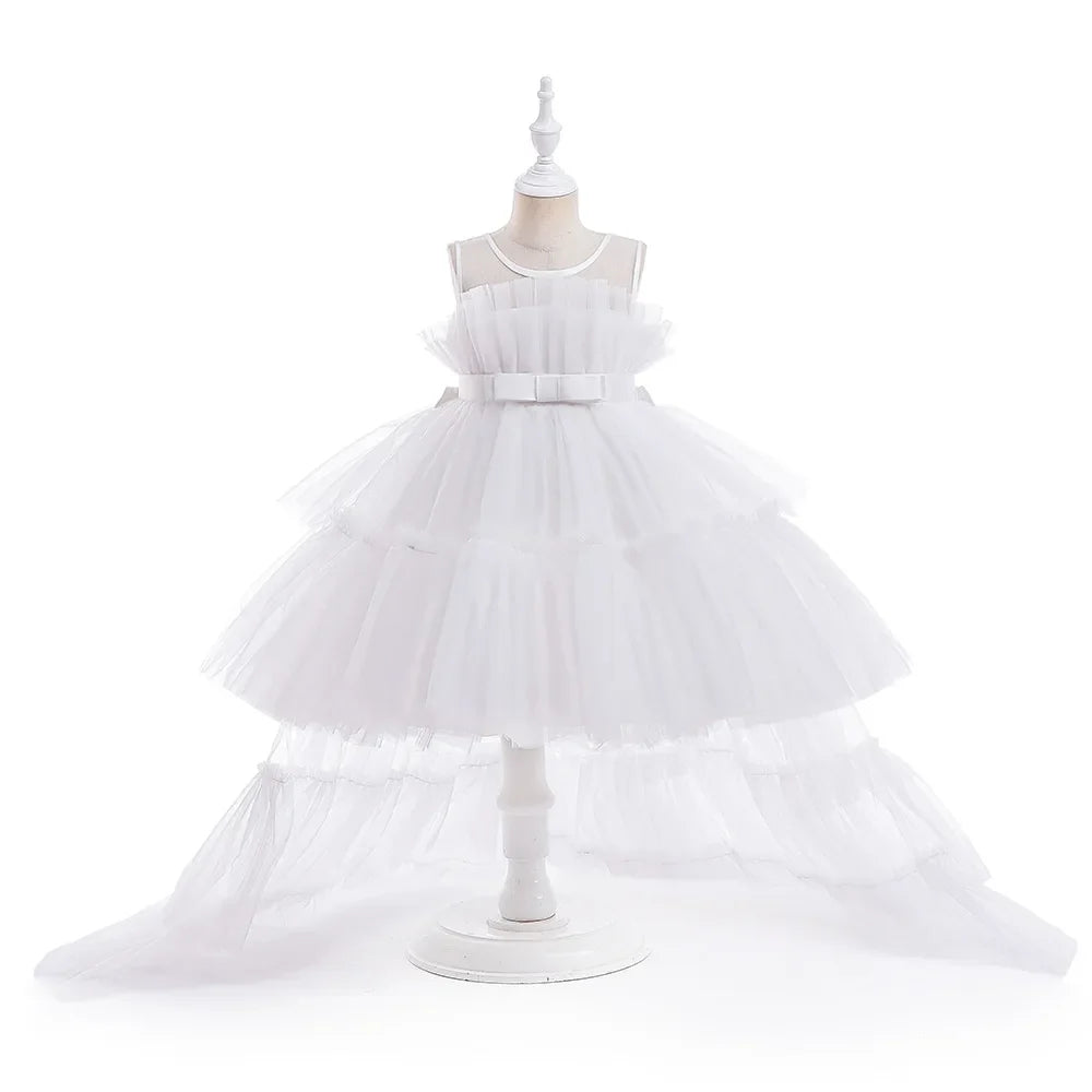 Kid's Party Formal Evening Dresses Elegant Party Dresses For Girls Dresses With Trailing Detachable Princess Dress