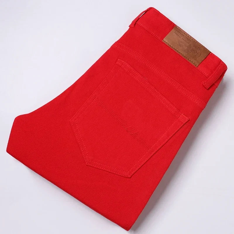 White Jeans Men's Fashion Straight Elastic Cotton Denim Pants Spring Autumn All-match Business Casual Trousers Male Clothes