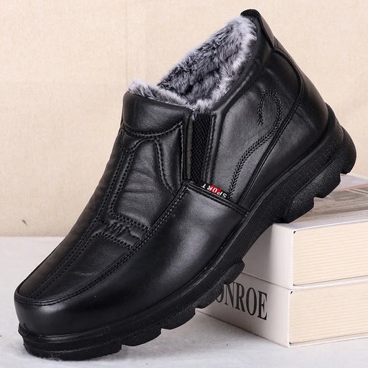 Shoes for Men 2025 Winter Fashion Non-slip Cotton Shoes Men's Thickened Leather Waterproof Casual Snow Boots Zapatillas Hombre