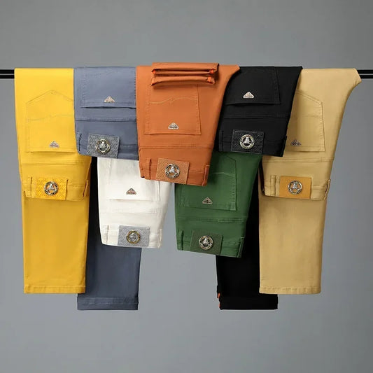 Seven-Color Stretch 97% Cotton and 3% Spandex Jeans Men Trendy Wild Simple High-End Slim-Fitting Small Straight Casual Trousers