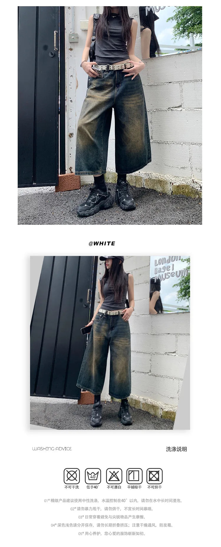 2024 American Vintage High Waist Mid Long Baggy Denim Shorts Women's Casual 2000s Y2K Wide Leg Grunge High Street Style Shorts